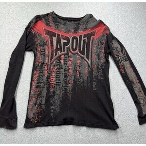 Tapout Men’s XL Black Red Y2K Graphic Print Long Sleeve Men's Waffle Thermal LS